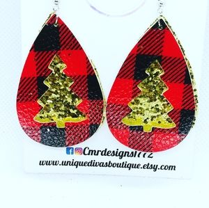 Red, Black and Gold Christmas Earrings